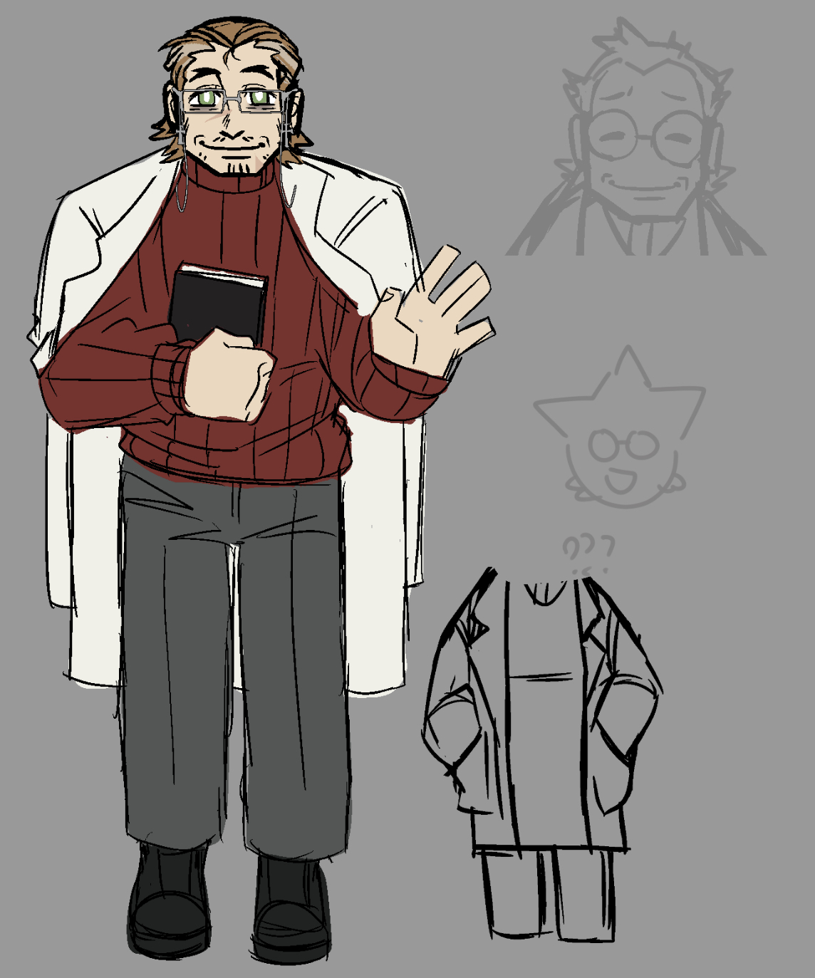 Gabriels early design had more of a widowspeak and round glasses, but he looked too similar to ... well